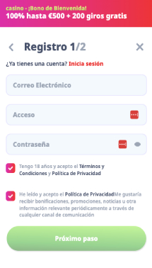 Proceso de registro en casino Infinity